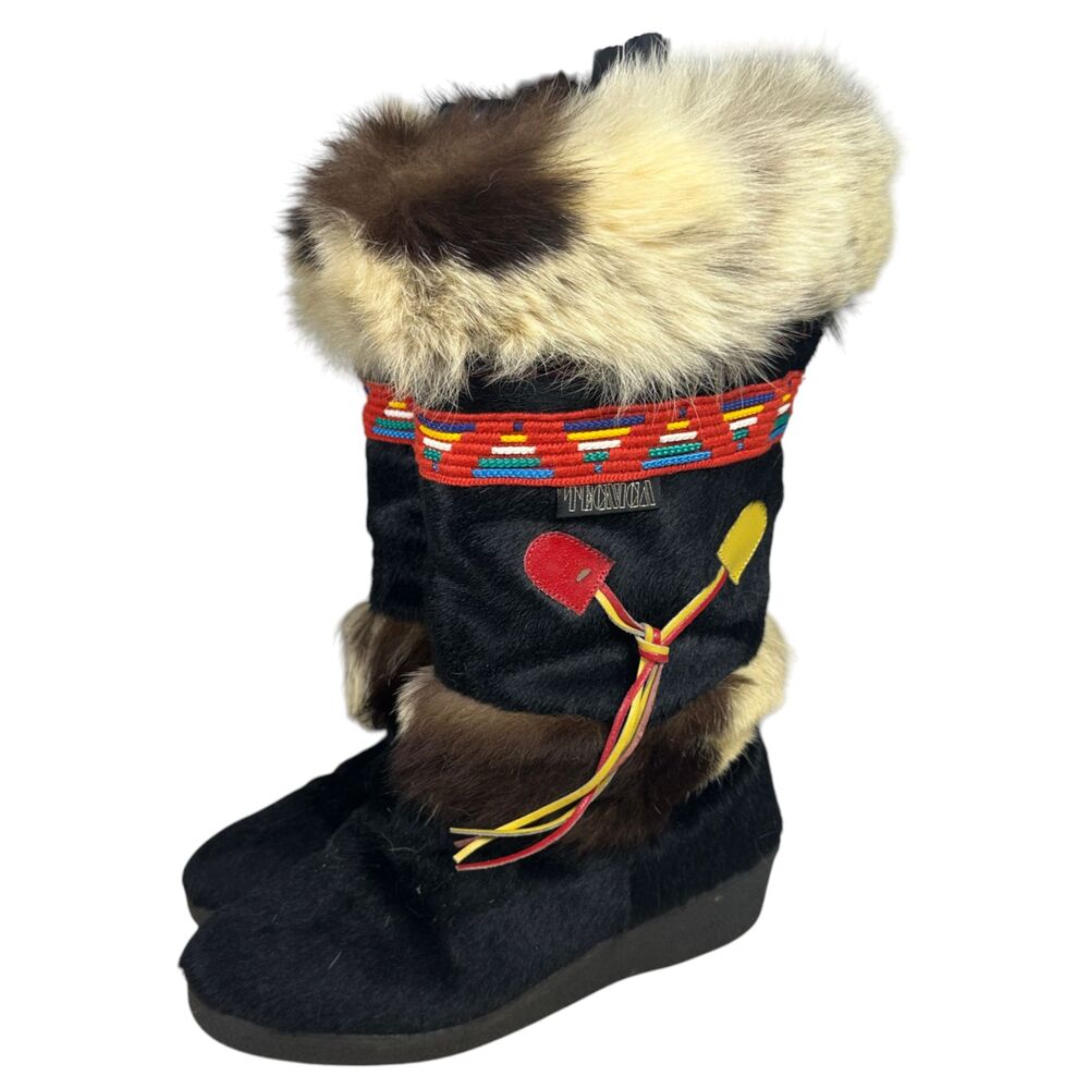 Tecnica Italy Goat Fur Aztec Platform Multi Texture Boots Size IT 40 US 8.5